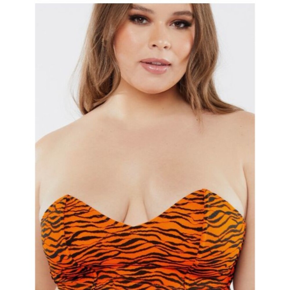 Savage X Fenty All Over Me Lace Bandeau Bralette Plus Size 3X Orange Tiger Print